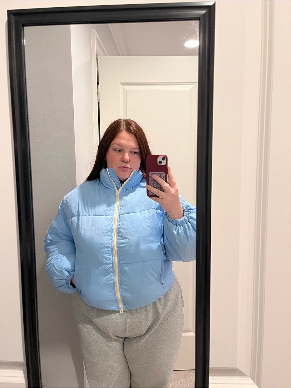 American Vintage Light Blue Cropped Puffer Jacket